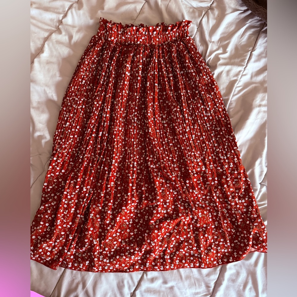 Red and white floral skirt